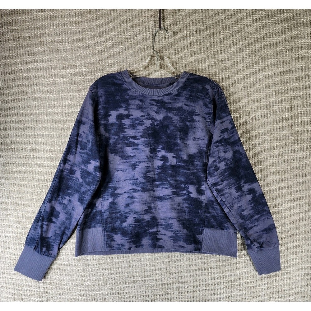 Athleta Mindset Tie Dye Knit Top Womens Medium Navy Blue Stretch Cotton